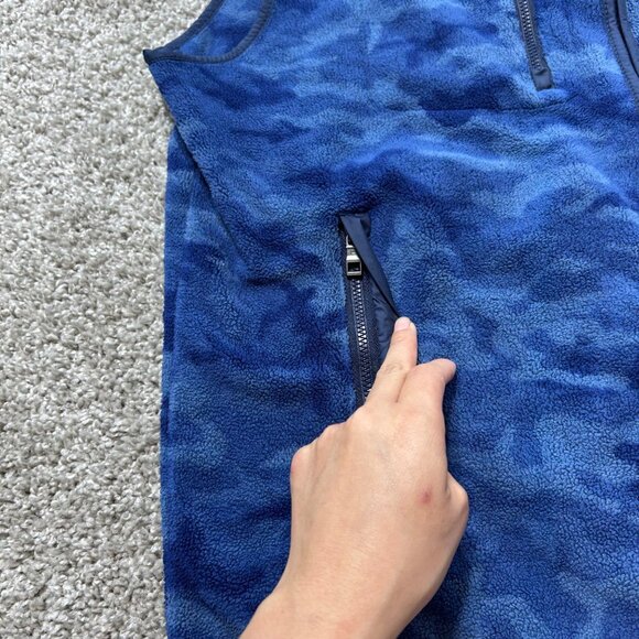 Peter Millar Mens Large Golf Vest Crown Micro Shearling Fleece Camo Print Blue - Picture 3 of 11